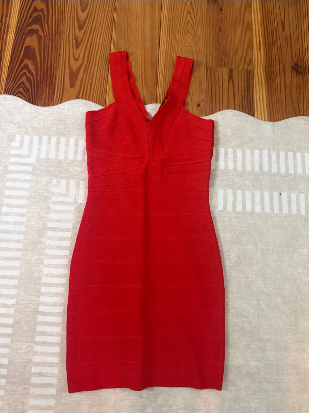 bebe Red Sleeveless V-Neck Bandage Mini Dress